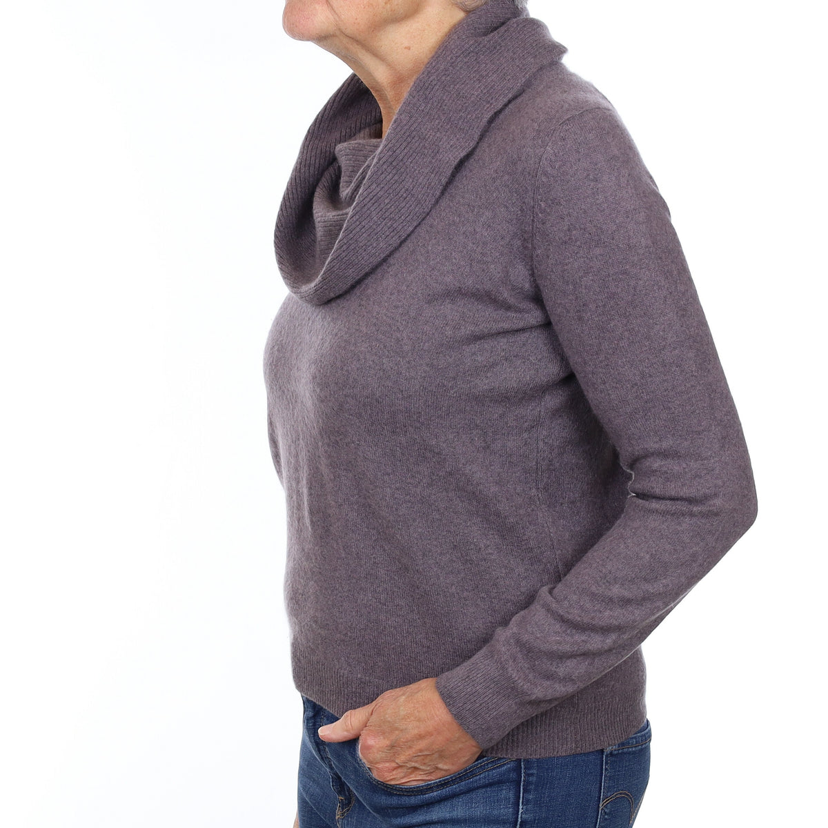 Stone Purple Cashmere Cowl Neck Jumper Medium
