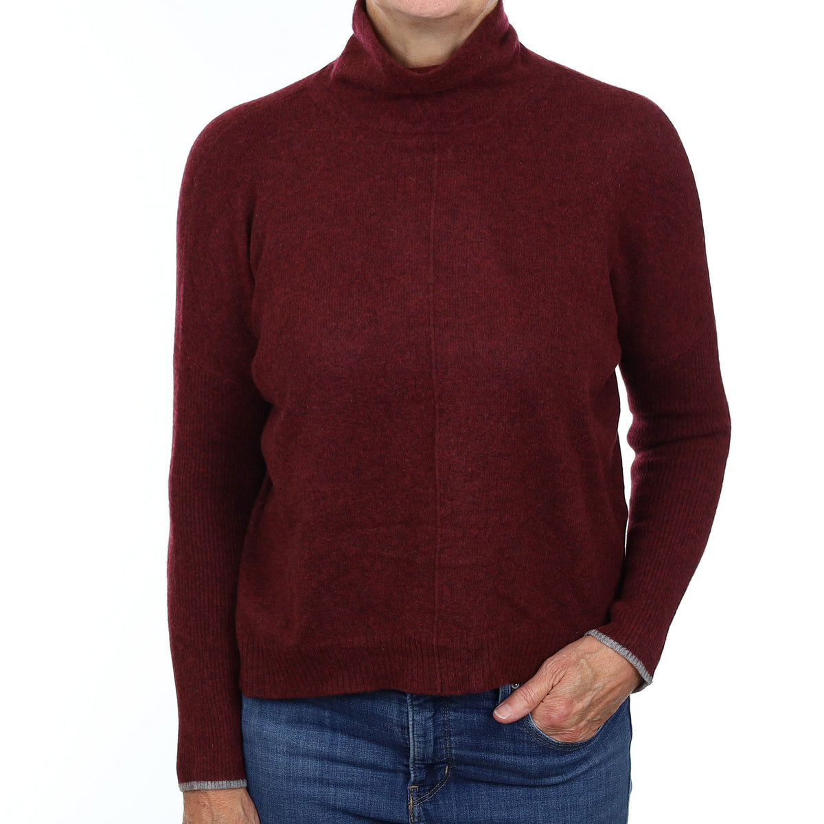 Wine Red Marl Cashmere Boxy Funnel Neck Jumper Medium