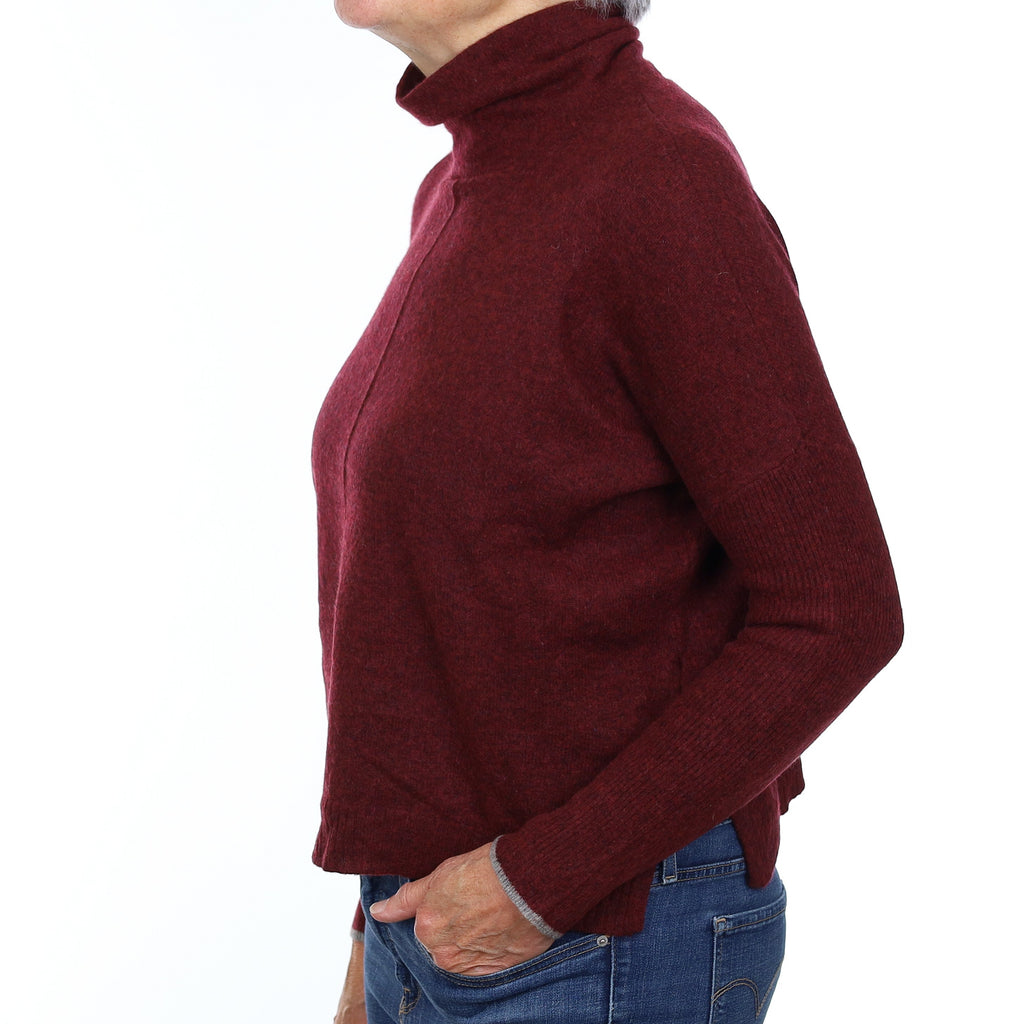Wine Red Marl Cashmere Boxy Funnel Neck Jumper Medium