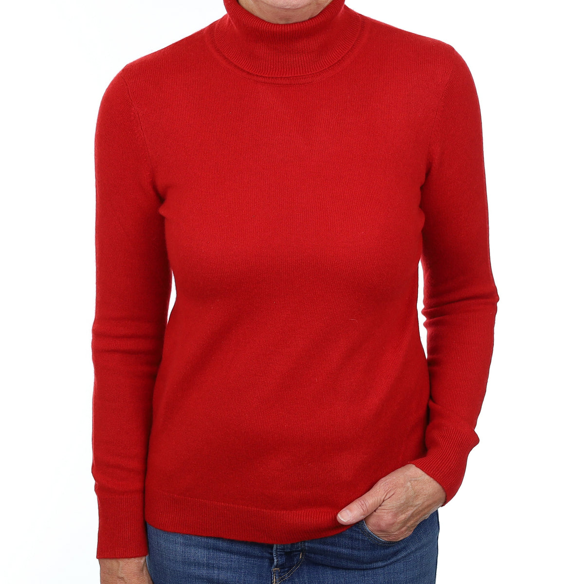 Spanish Red Cashmere Polo Neck Jumper Medium
