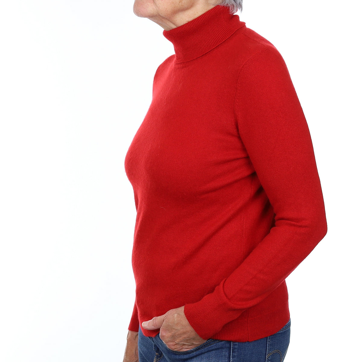 Spanish Red Cashmere Polo Neck Jumper Medium