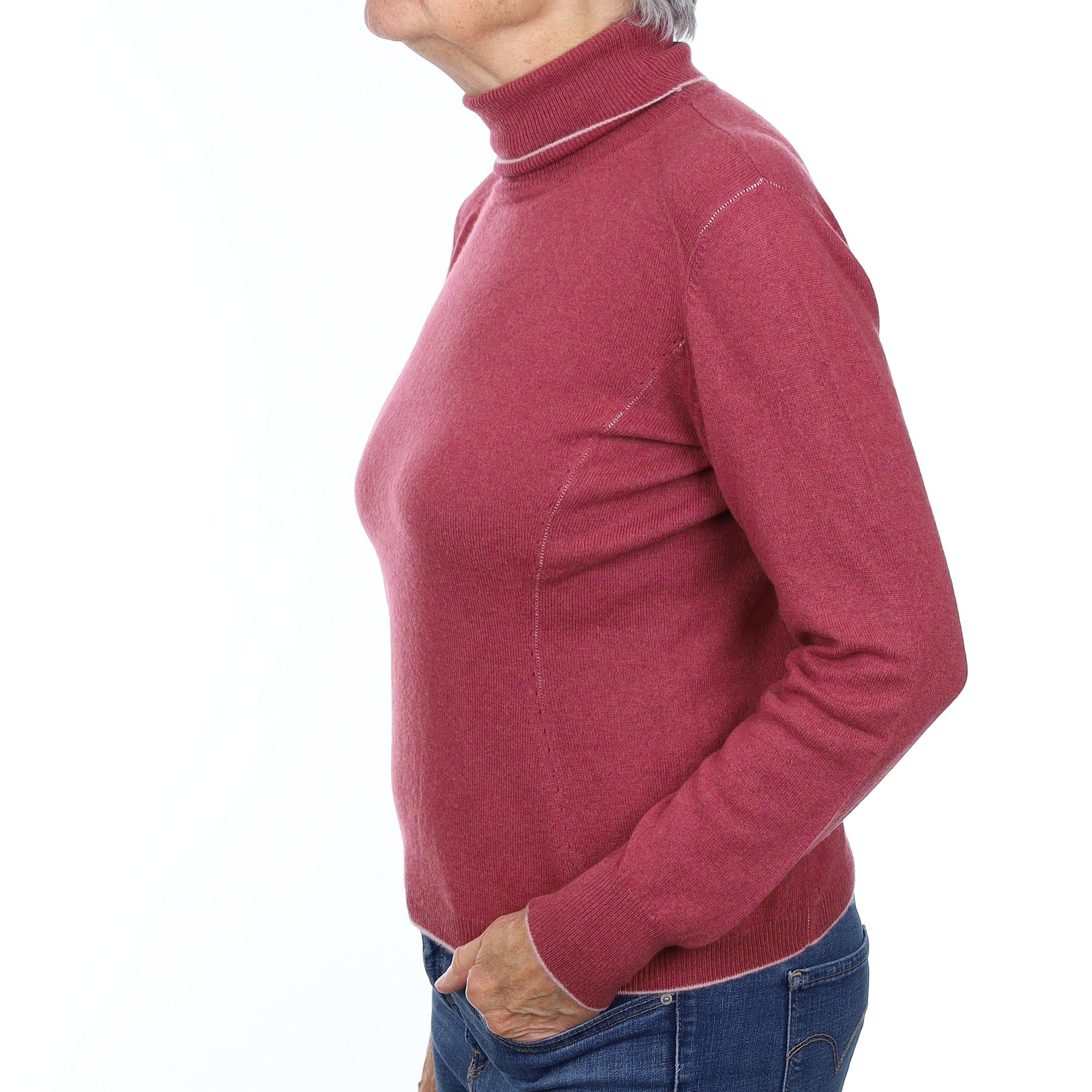 Heather Pink Marl Cashmere Polo Neck Jumper Medium