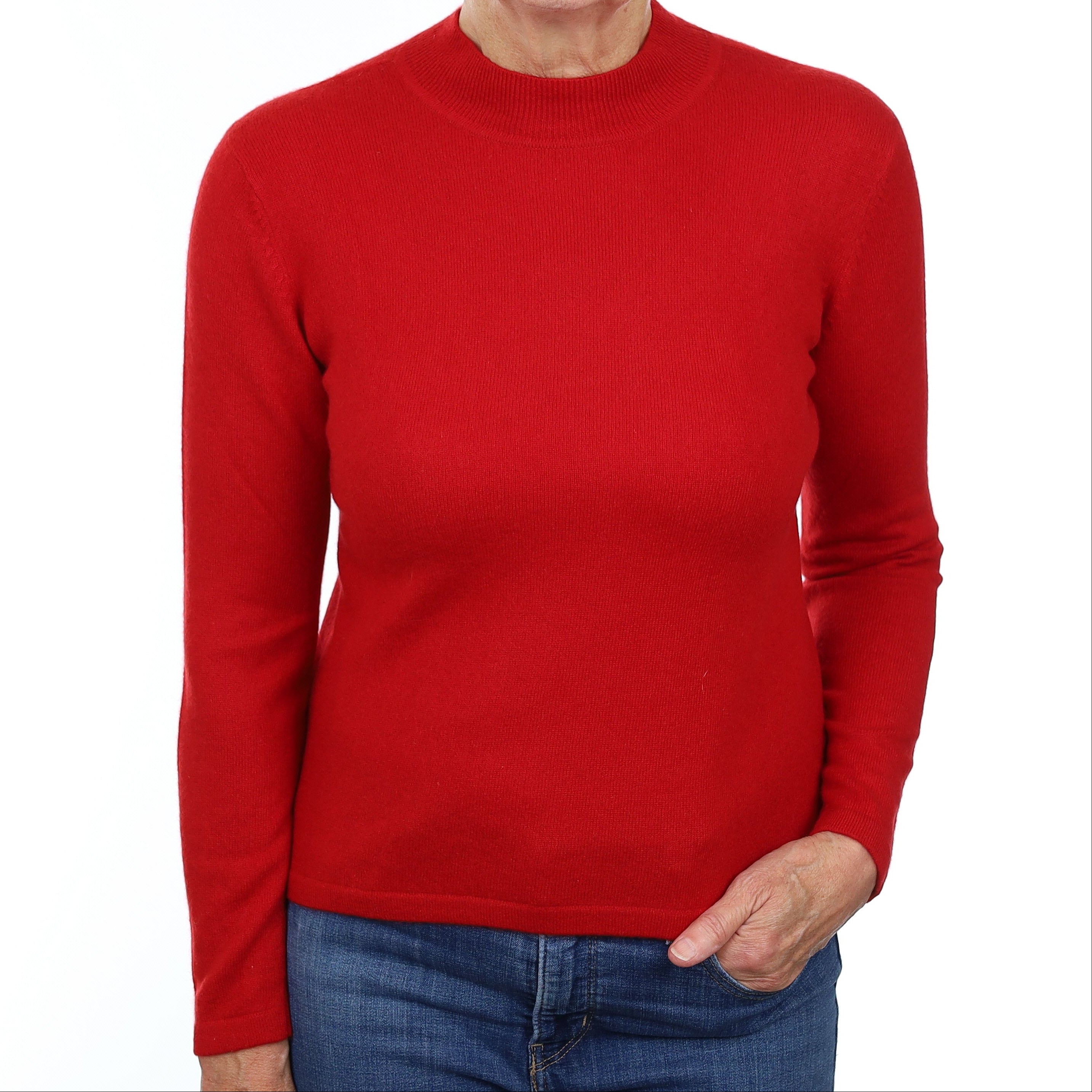 Scarlet Red Cashmere Turtleneck Jumper Medium