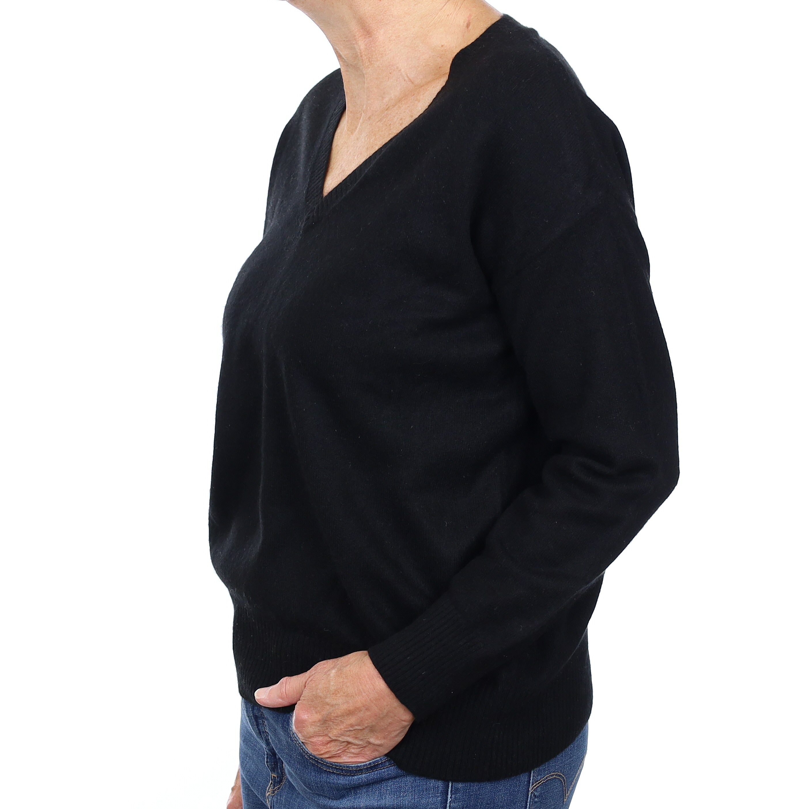 Black Cashmere V Neck Jumper Medium