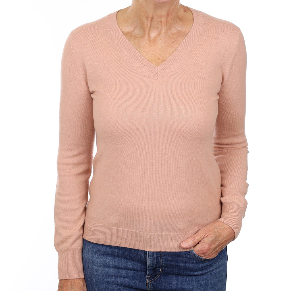 Nude Pink Cashmere V Neck Jumper Medium