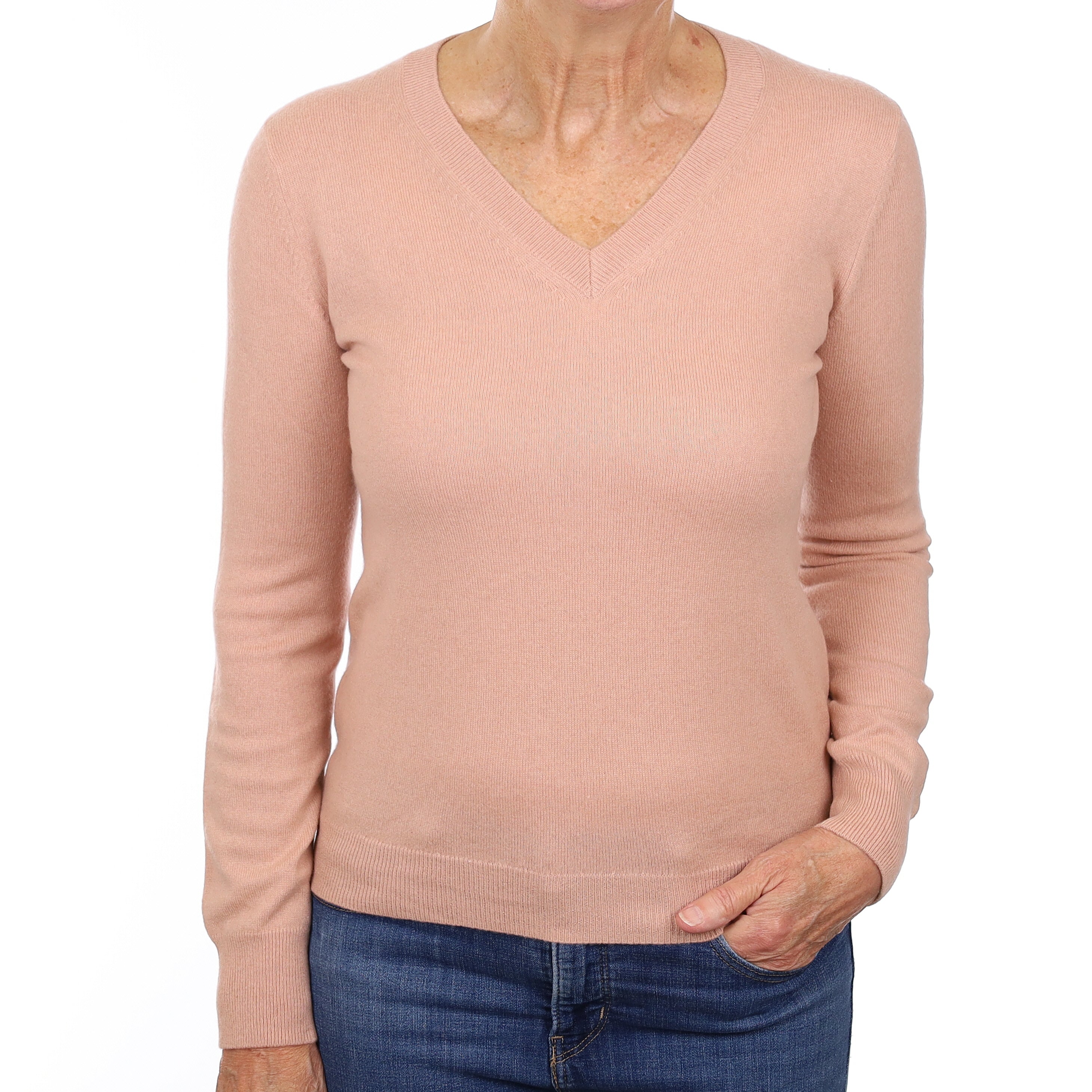 Nude Pink Cashmere V Neck Jumper Medium