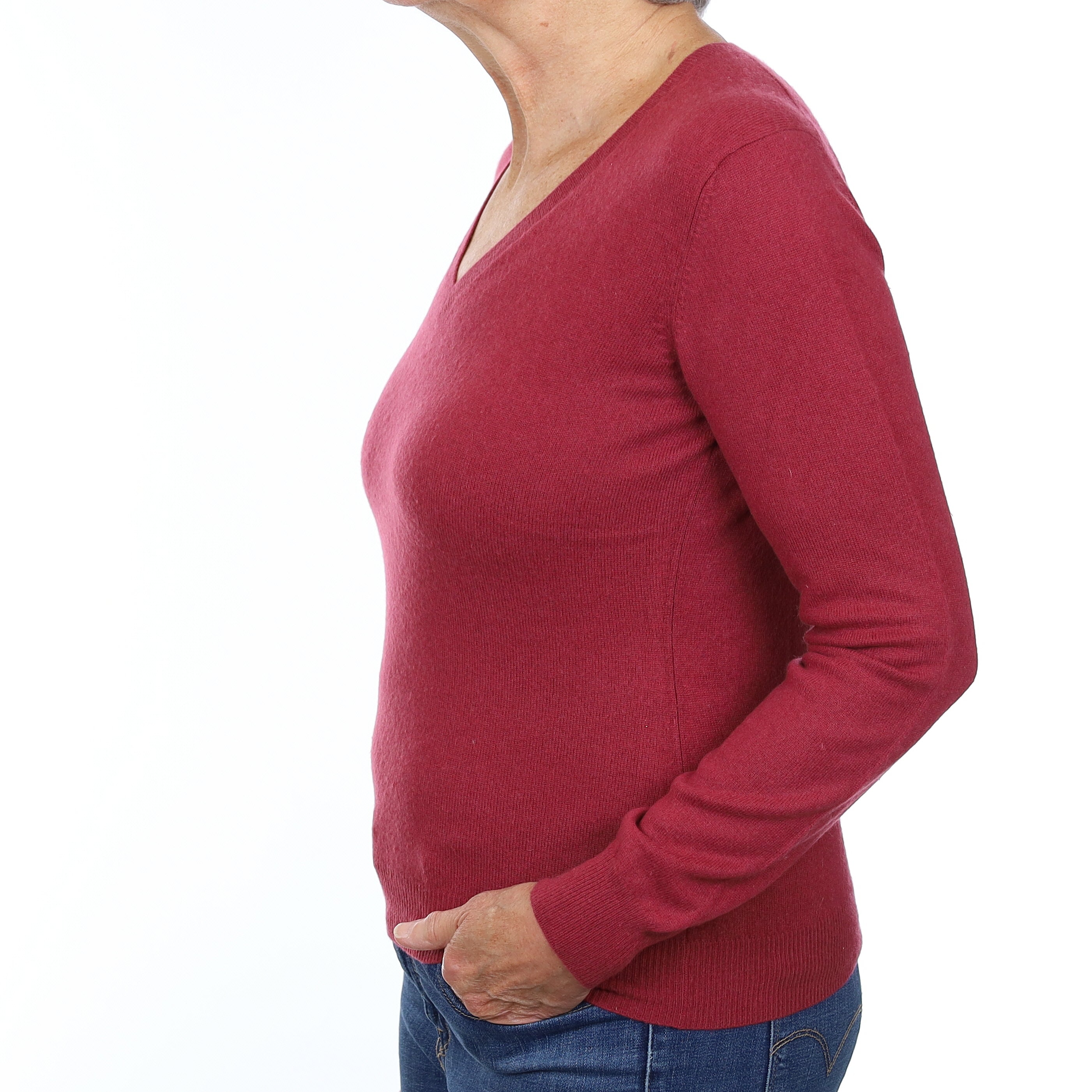 Deep Raspberry Purple Cashmere V Neck Jumper Medium