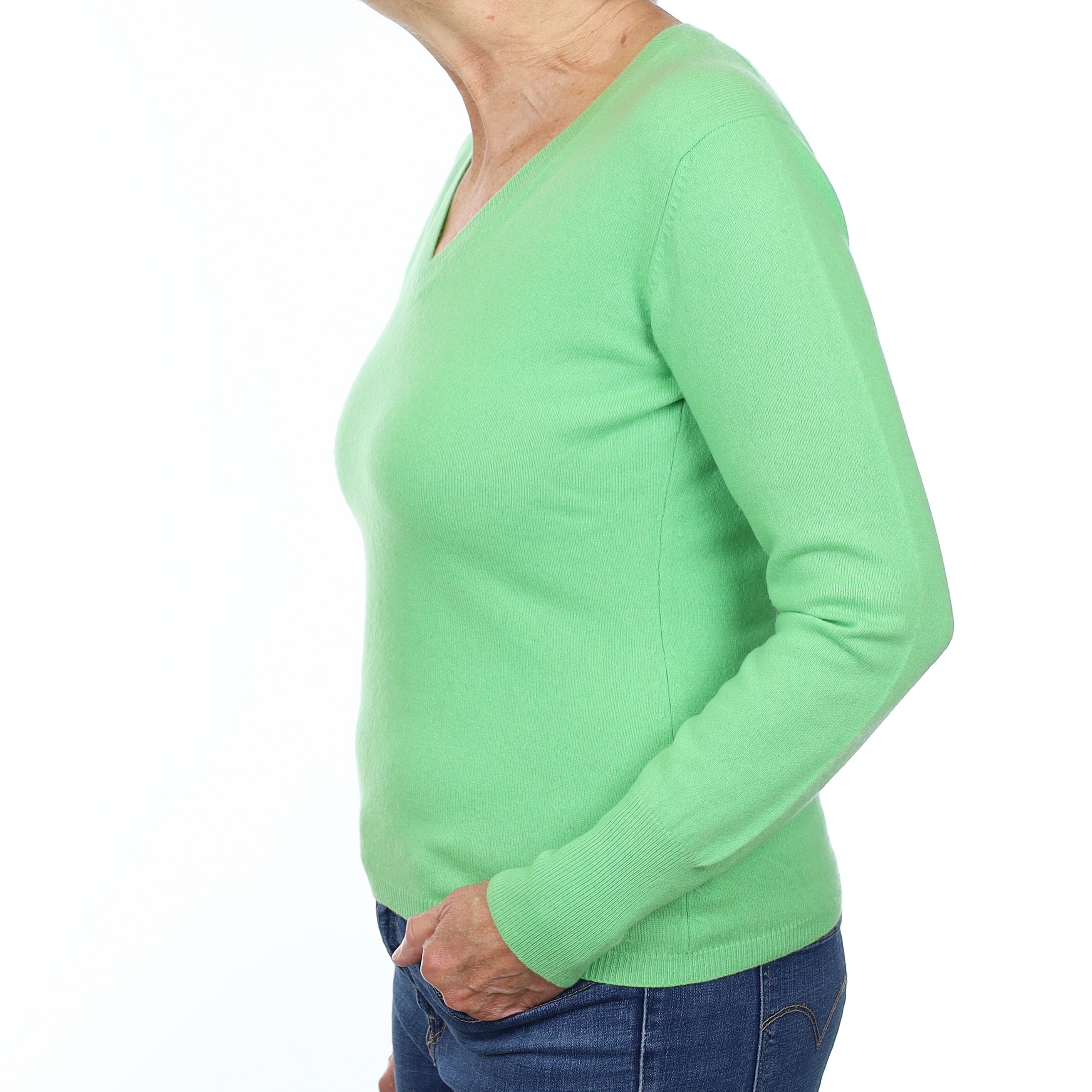 Neon Green Cashmere V Neck Jumper Medium