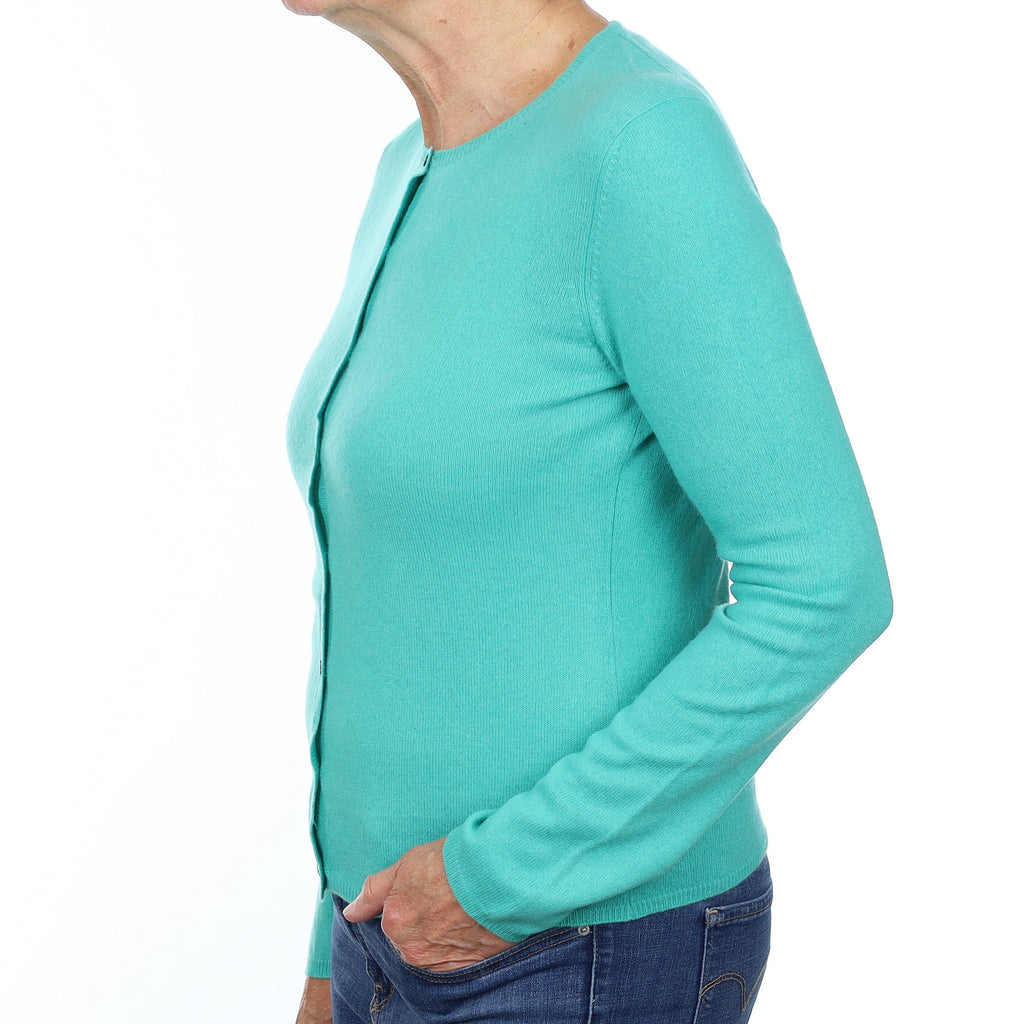 Aqua Green Cashmere Crew Neck Cardigan Medium