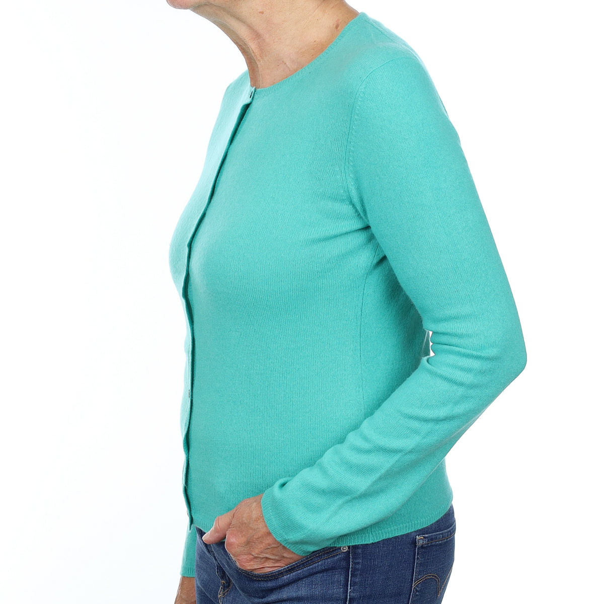 Aqua Green Cashmere Crew Neck Cardigan Medium