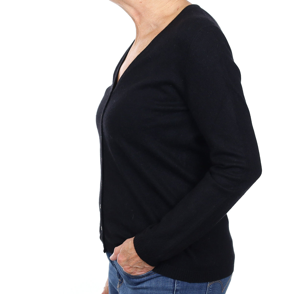 Black Cashmere V Neck Cardigan Medium