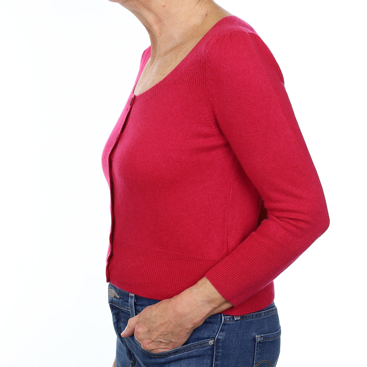 Cherry Pink Cashmere Scoop Neck Cardigan Medium