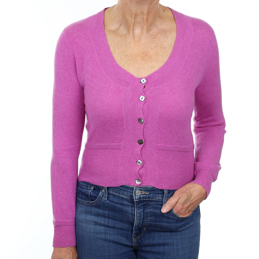 Heather Purple Cashmere Scoop Neck Cardigan Medium