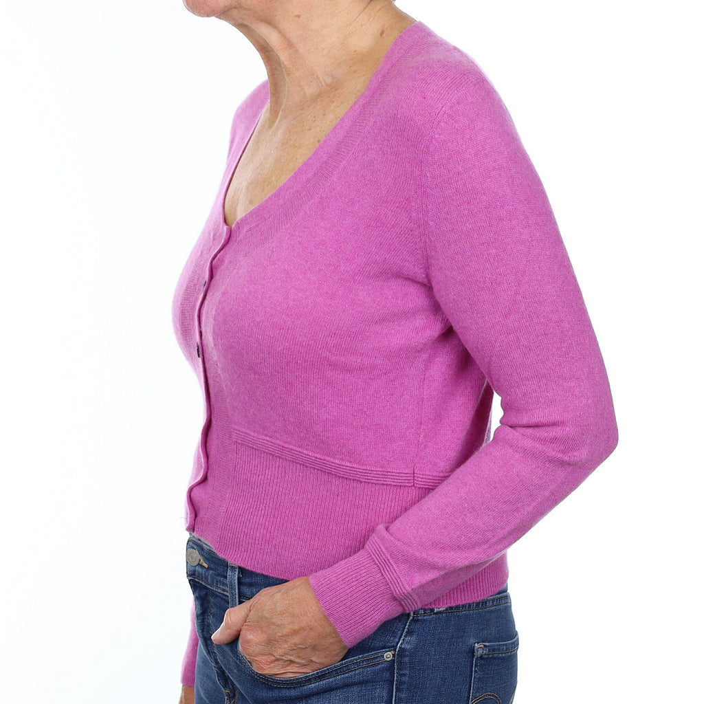 Heather Purple Cashmere Scoop Neck Cardigan Medium