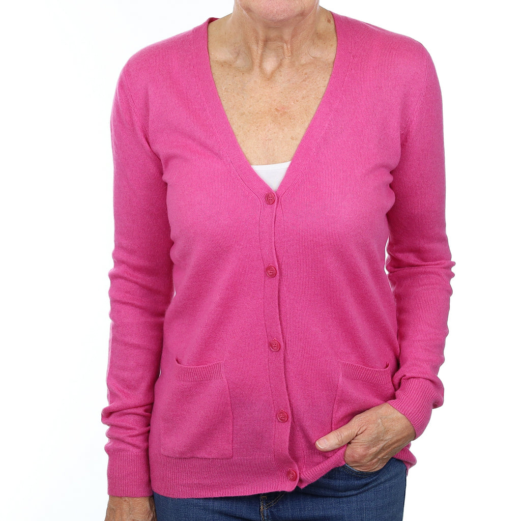 Rose Pink Cashmere Longline V Neck Cardigan With Pockets Medium