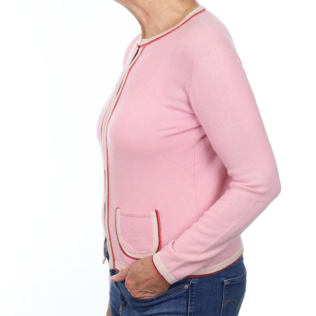Carnation Pink Cashmere Crew Neck Cardigan Medium
