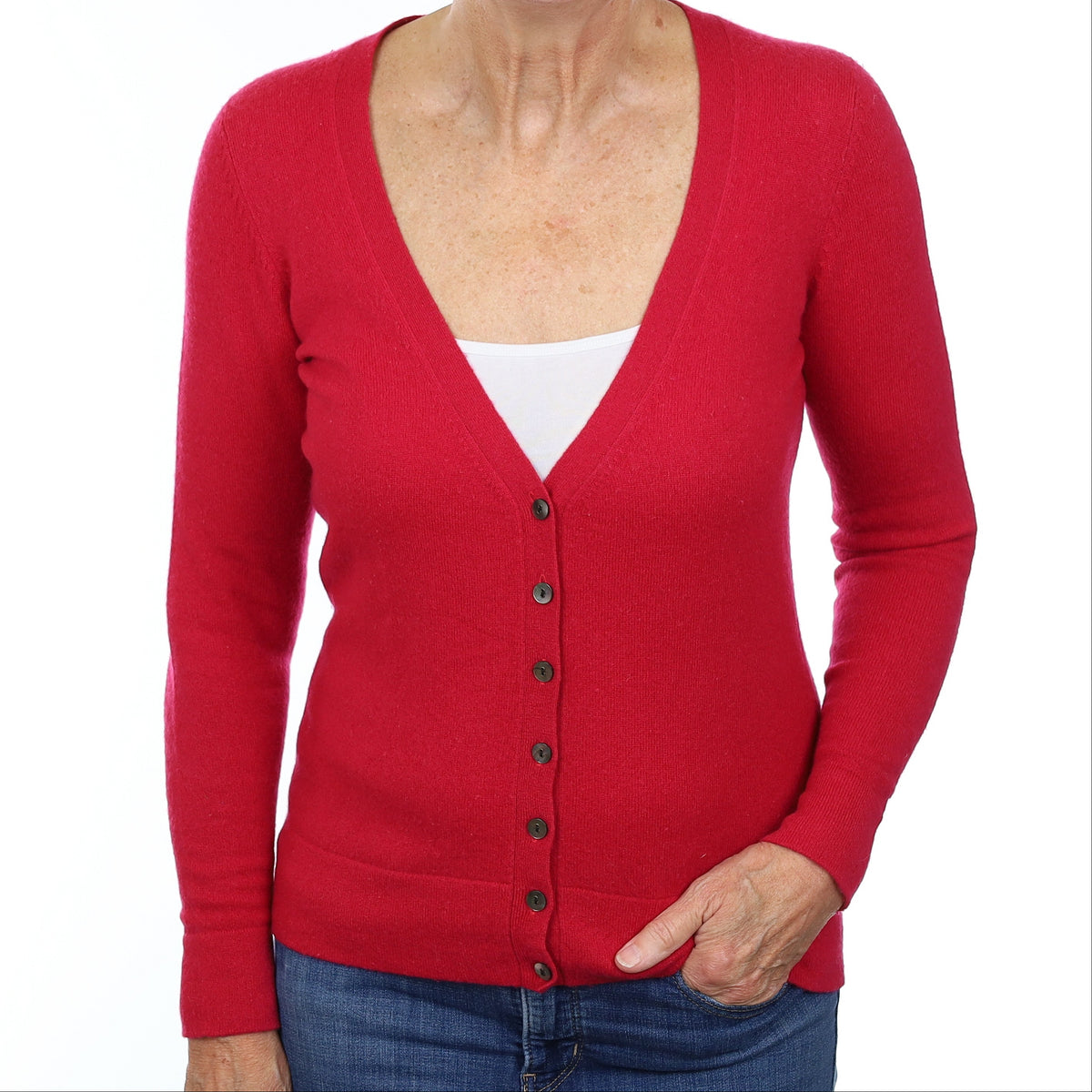Cherry Pink Cashmere V Neck Cardigan Medium