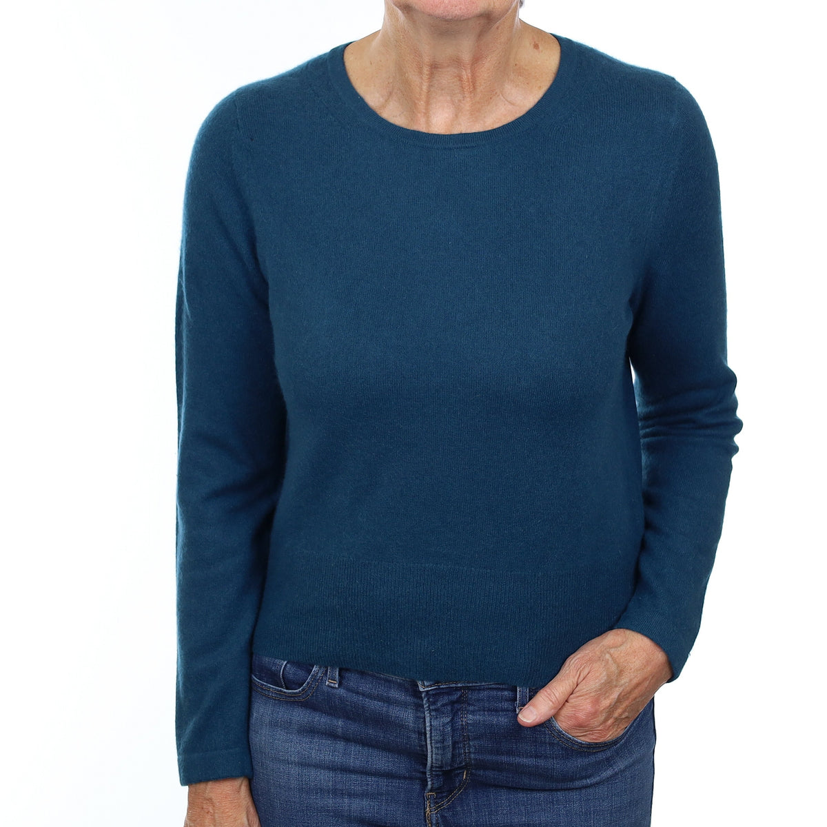 Petrol Blue Cashmere Crew Neck Jumper Medium