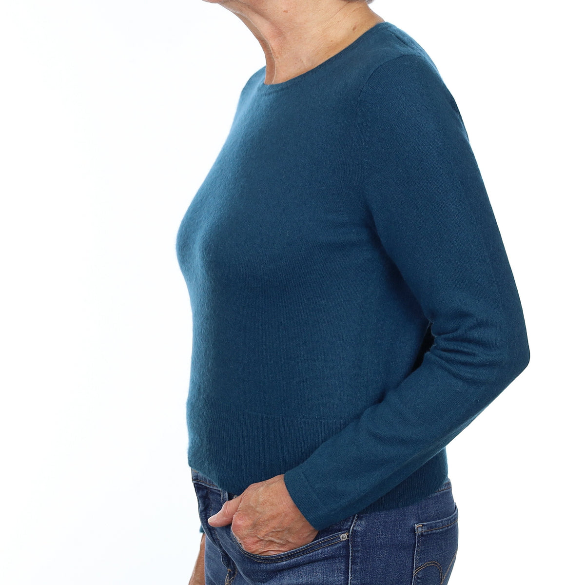 Petrol Blue Cashmere Crew Neck Jumper Medium