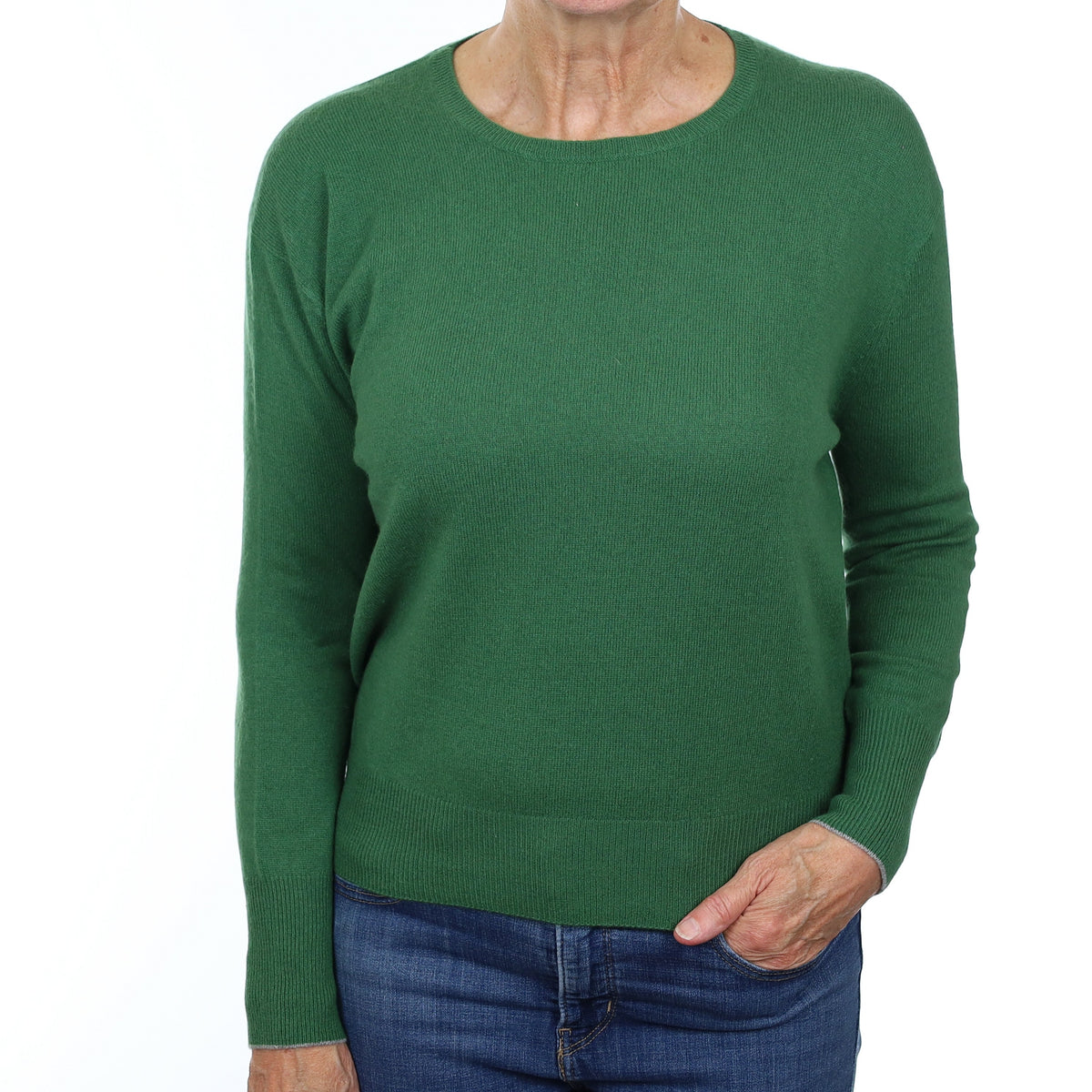 Fern Green Cashmere Crew Neck Jumper Medium