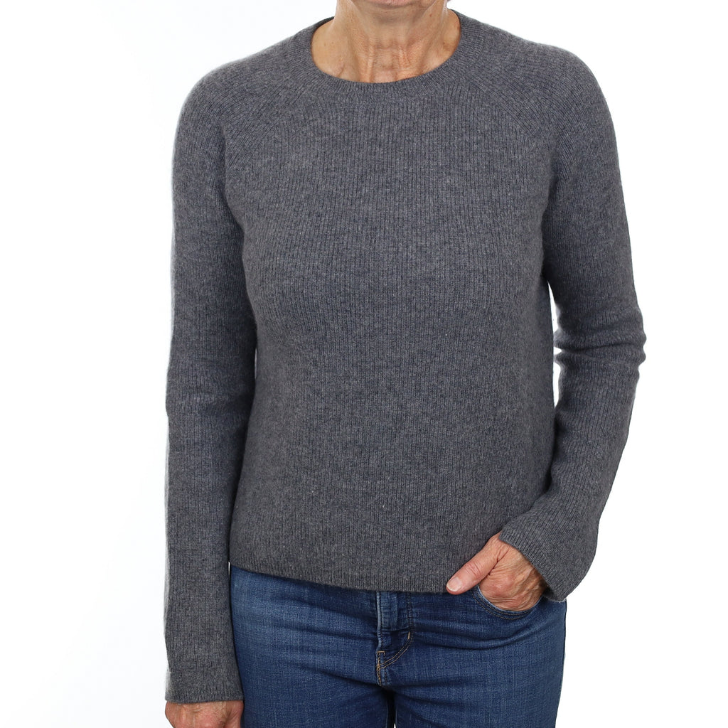 Slate Grey Heavy Knit Cashmere Crew Neck Jumper Medium