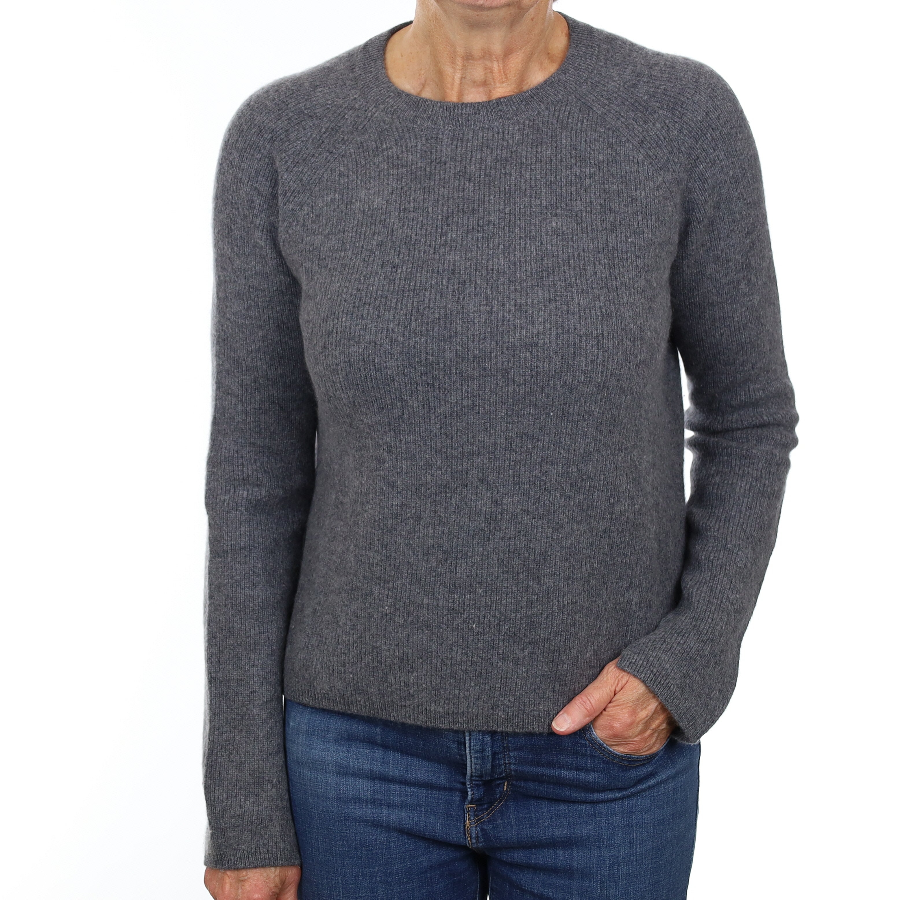 Slate Grey Heavy Knit Cashmere Crew Neck Jumper Medium