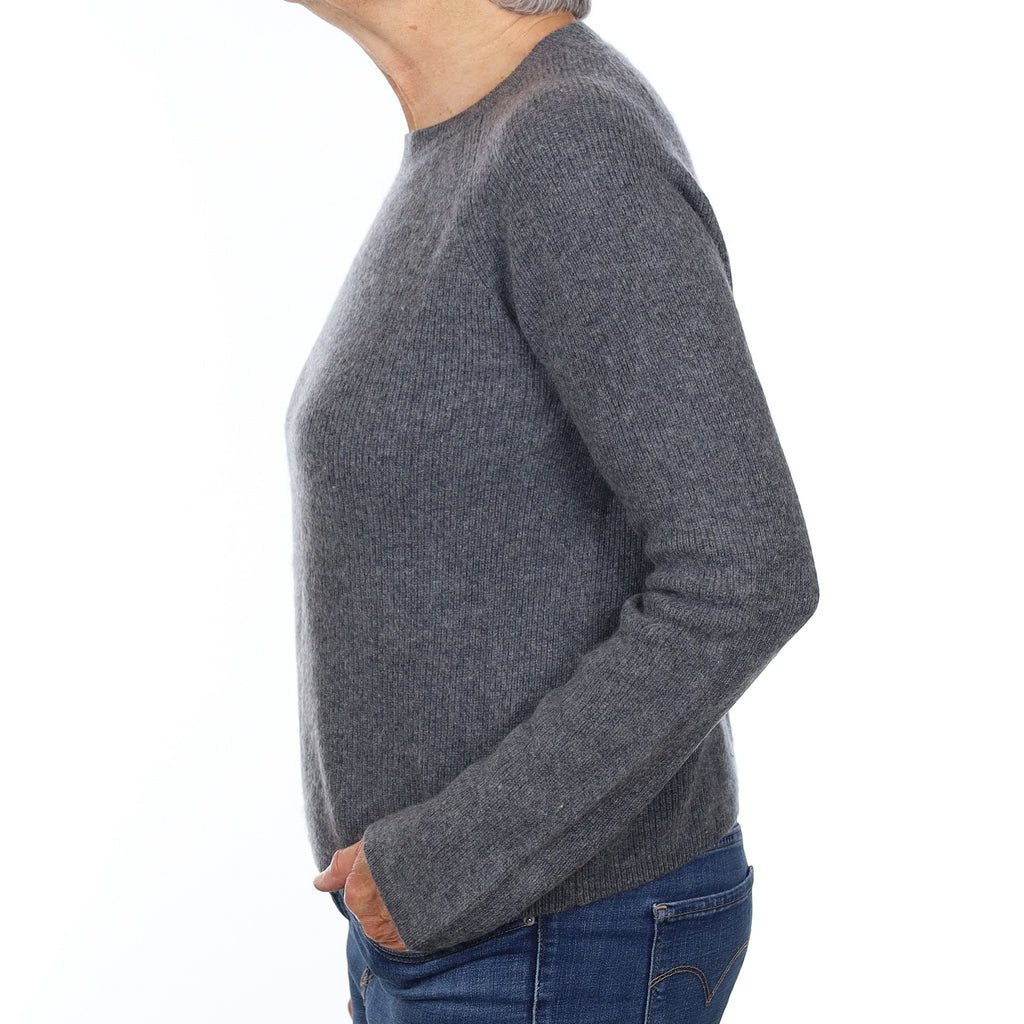 Slate Grey Heavy Knit Cashmere Crew Neck Jumper Medium