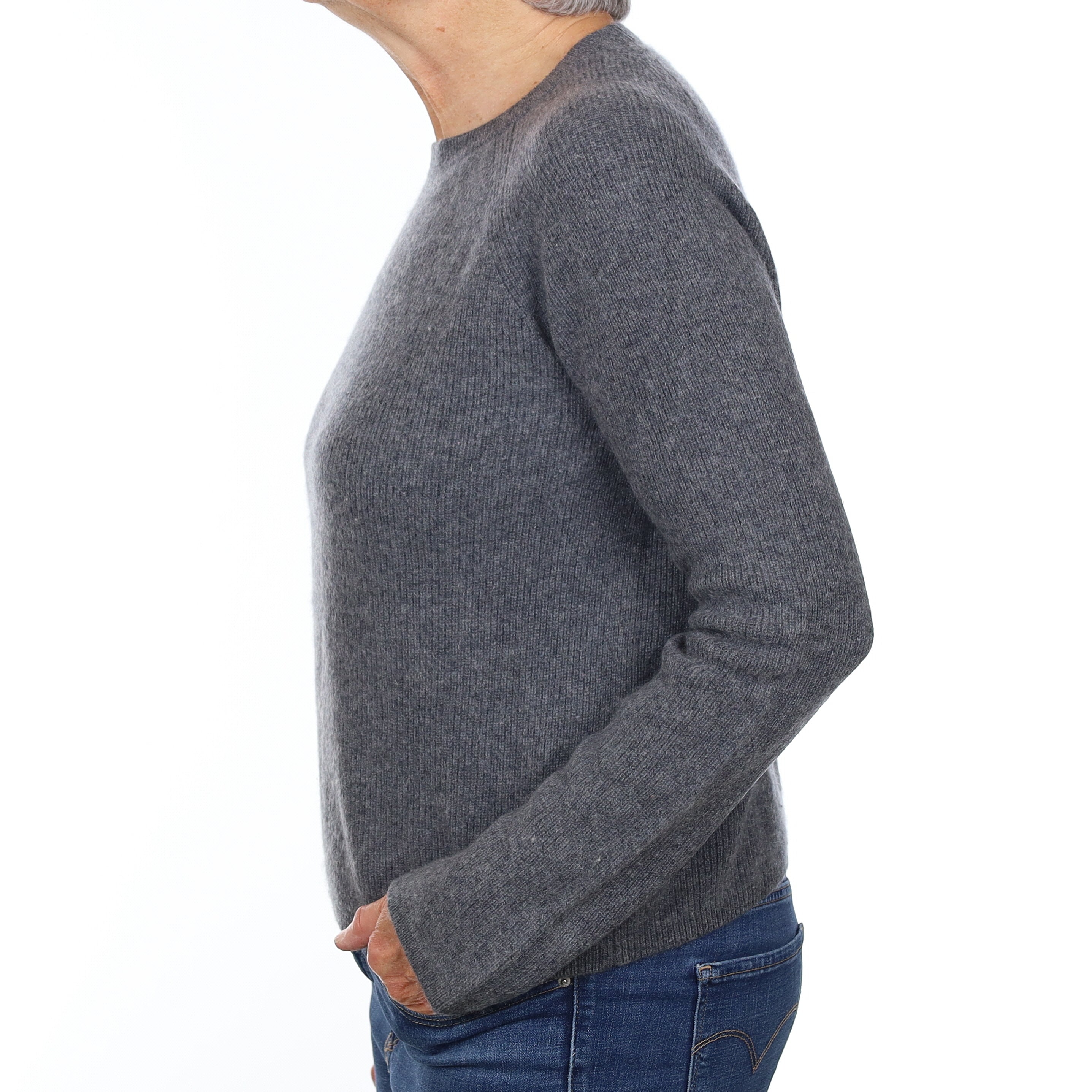 Slate Grey Heavy Knit Cashmere Crew Neck Jumper Medium