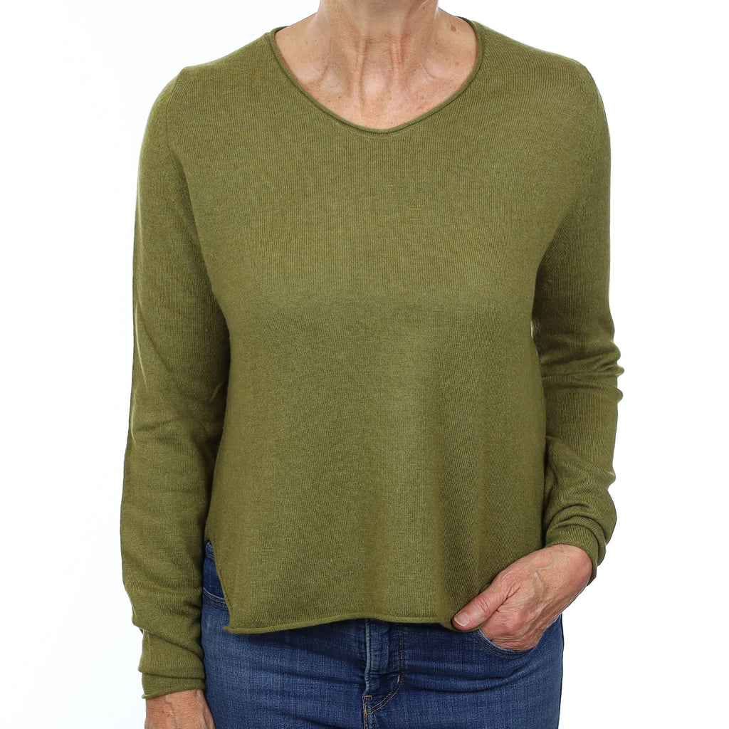 Olive Green Cashmere Scoop Neck Jumper Medium