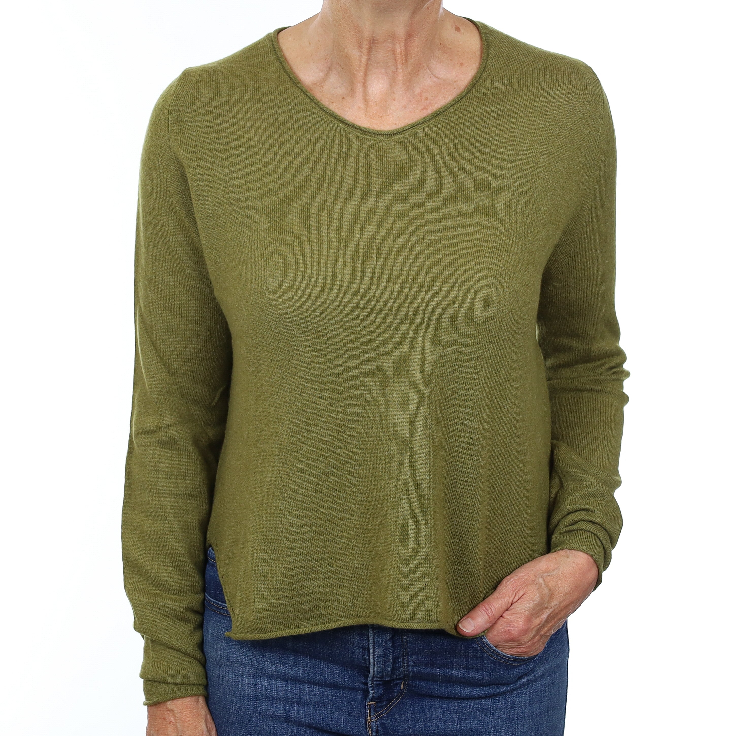 Olive Green Cashmere Scoop Neck Jumper Medium