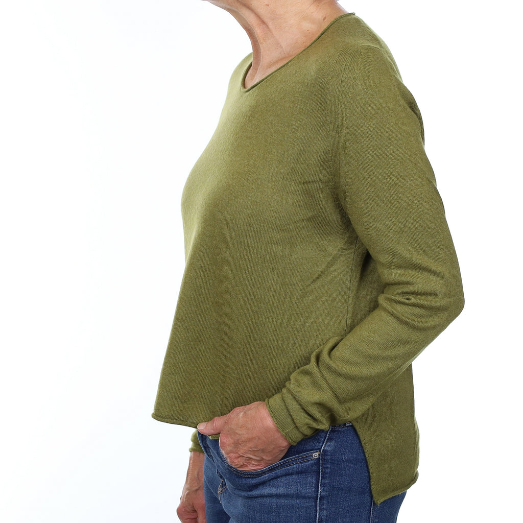 Olive Green Cashmere Scoop Neck Jumper Medium