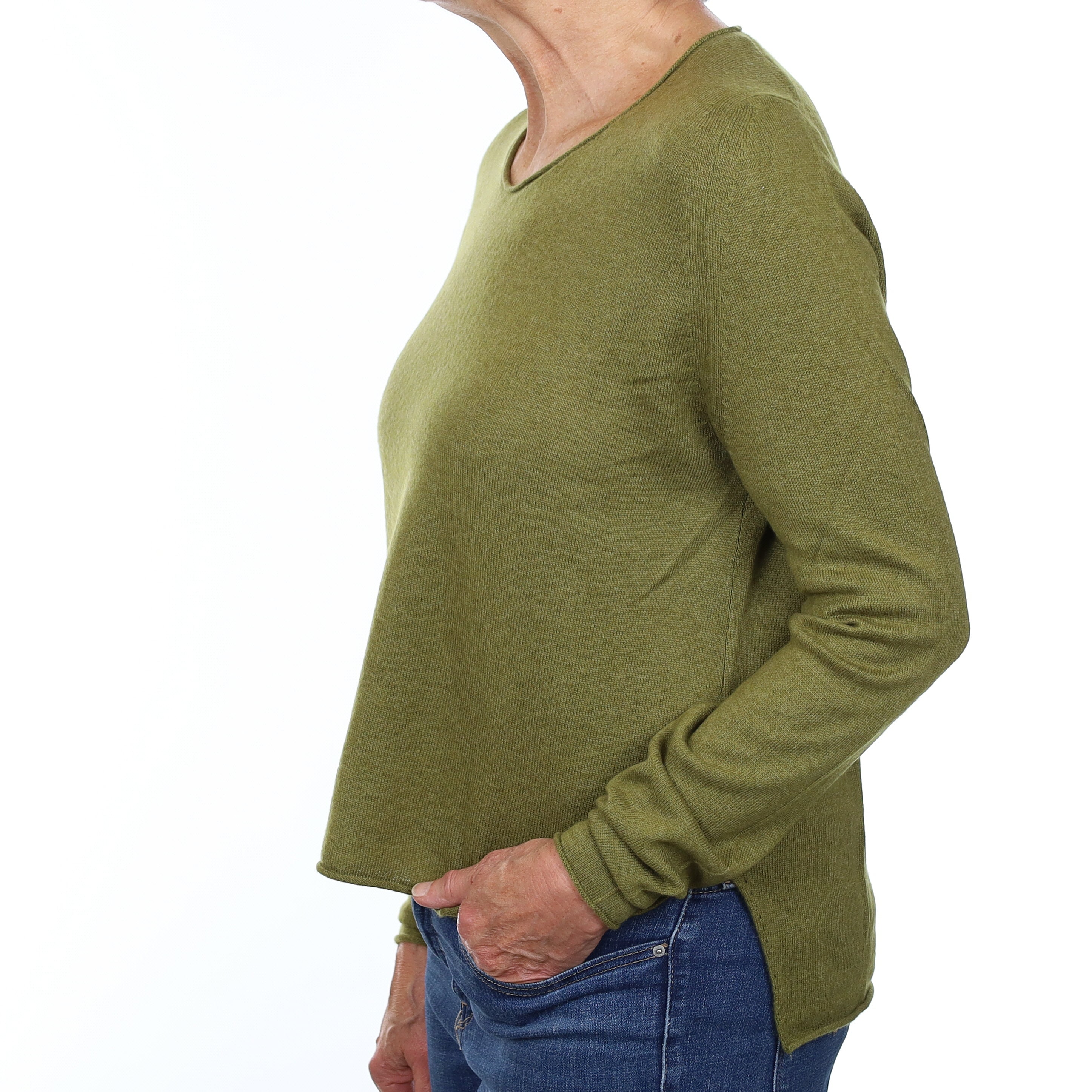 Olive Green Cashmere Scoop Neck Jumper Medium