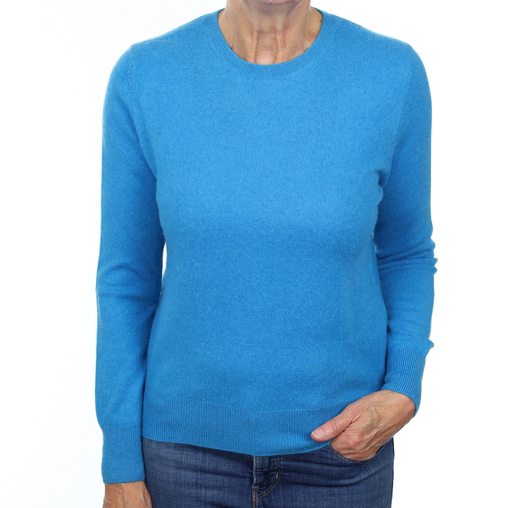 Mediterranean Blue Cashmere Crew Neck Jumper Medium