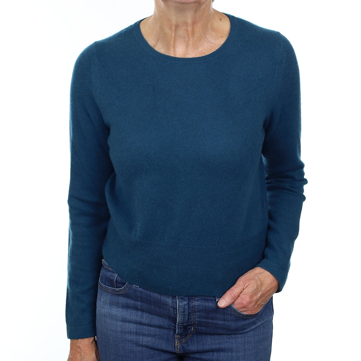 Petrol Blue Cashmere Crew Neck Jumper Medium