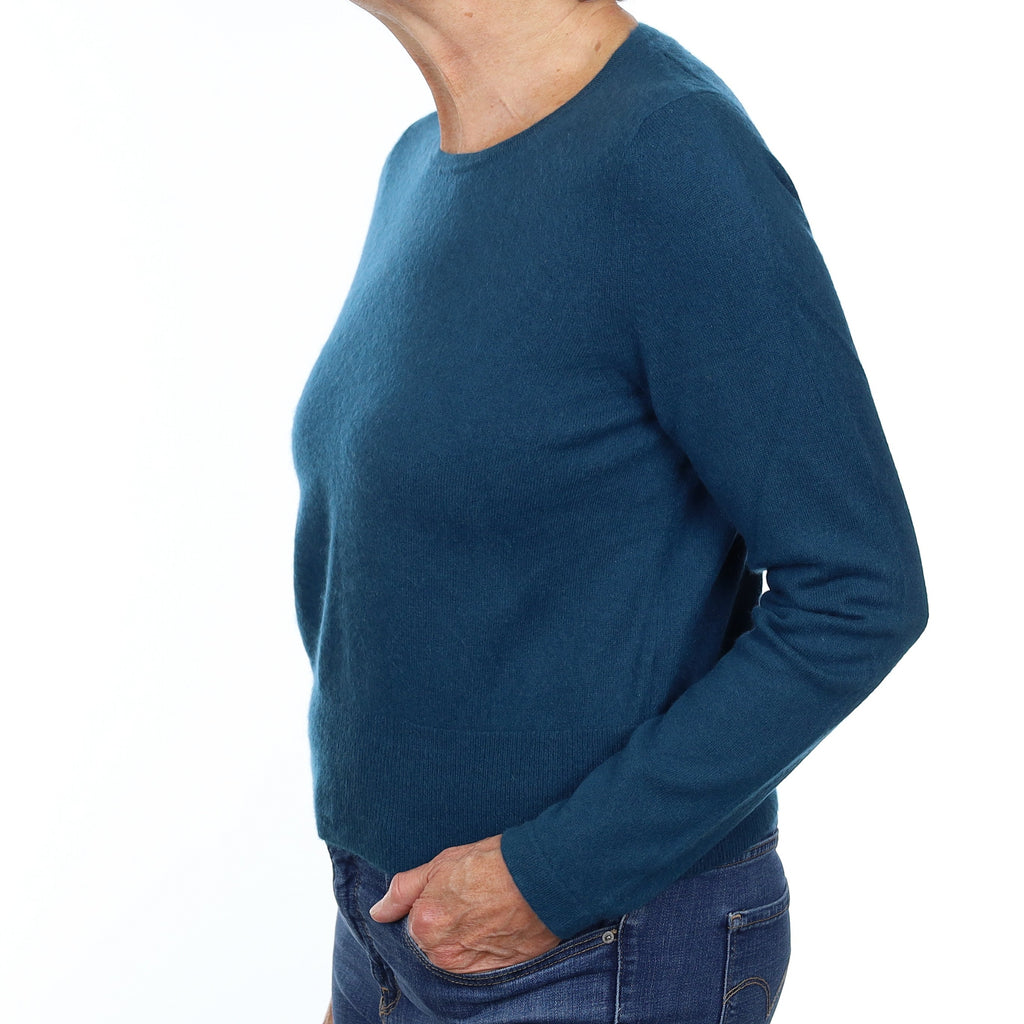 Petrol Blue Cashmere Crew Neck Jumper Medium