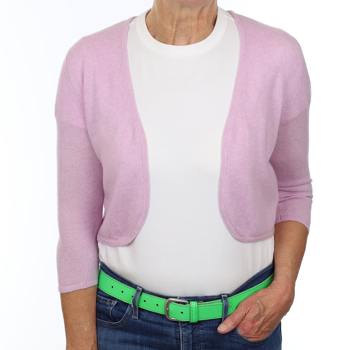 Mauve Purple Cashmere 3/4 Sleeve Bolero Cardigan Medium