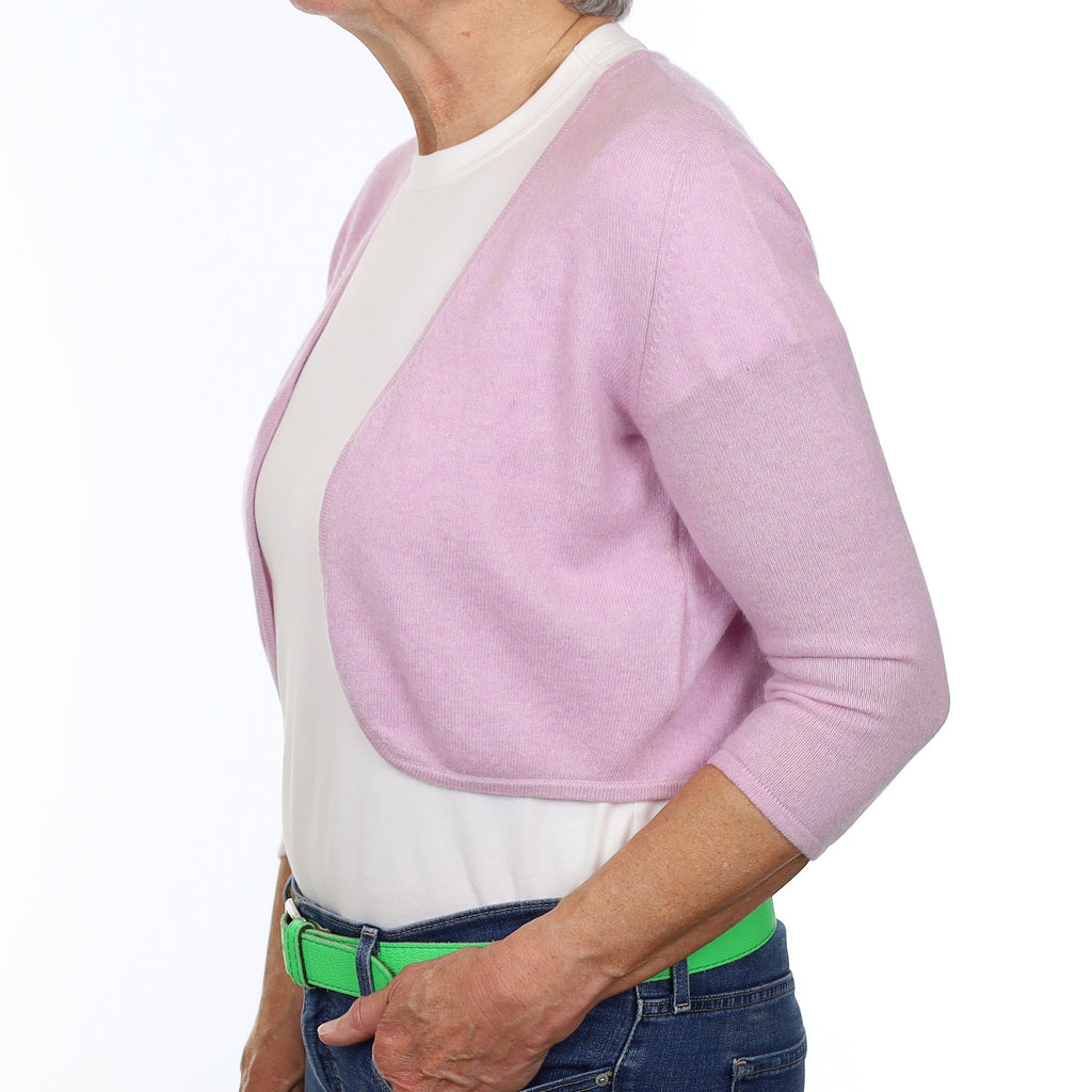 Mauve Purple Cashmere 3/4 Sleeve Bolero Cardigan Medium