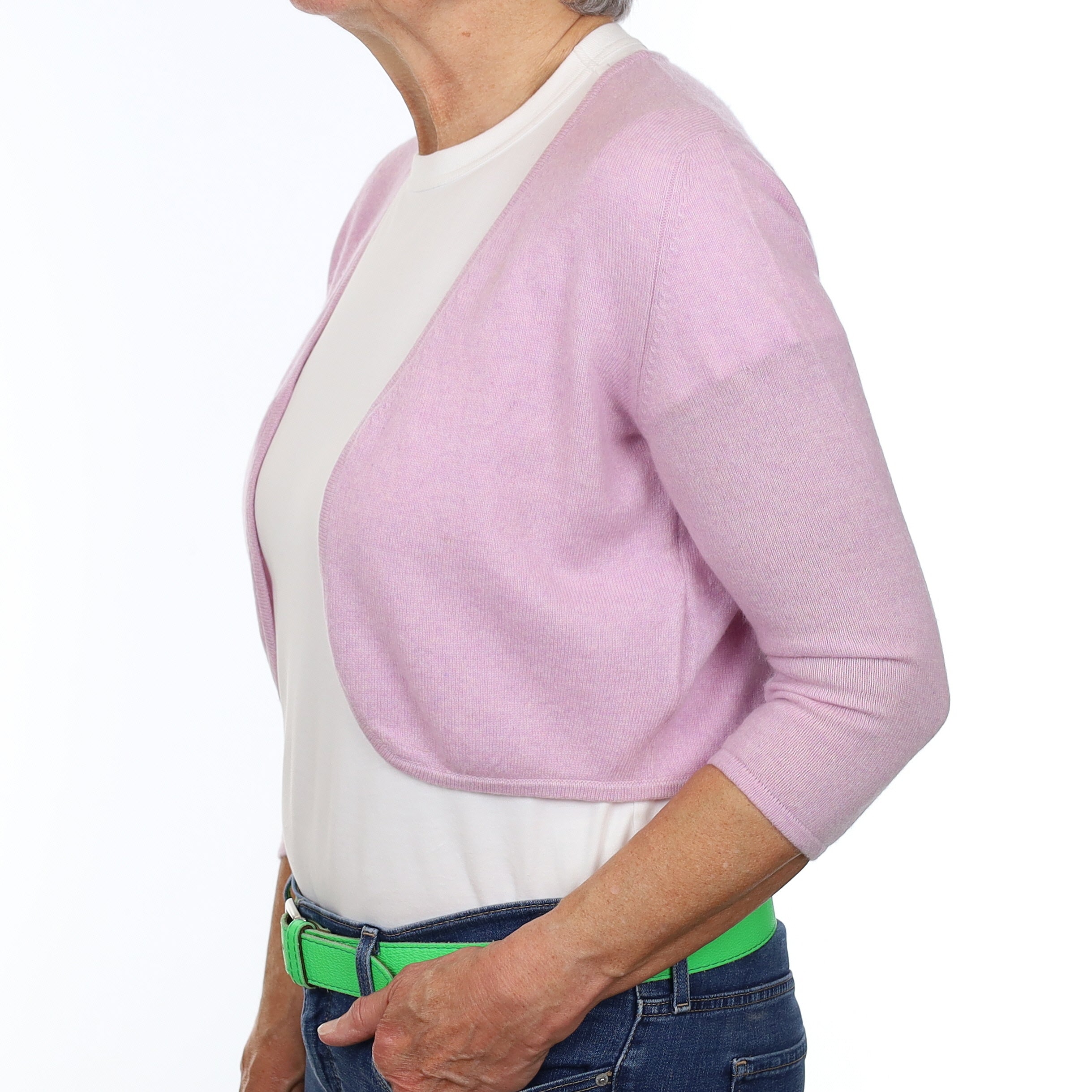 Mauve Purple Cashmere 3/4 Sleeve Bolero Cardigan Medium