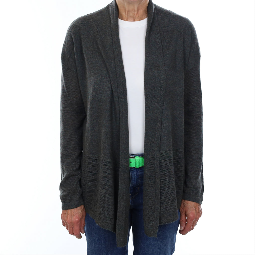 Neiman Marcus Deep Khaki Marl Cashmere Edge to Edge Cardigan Medium