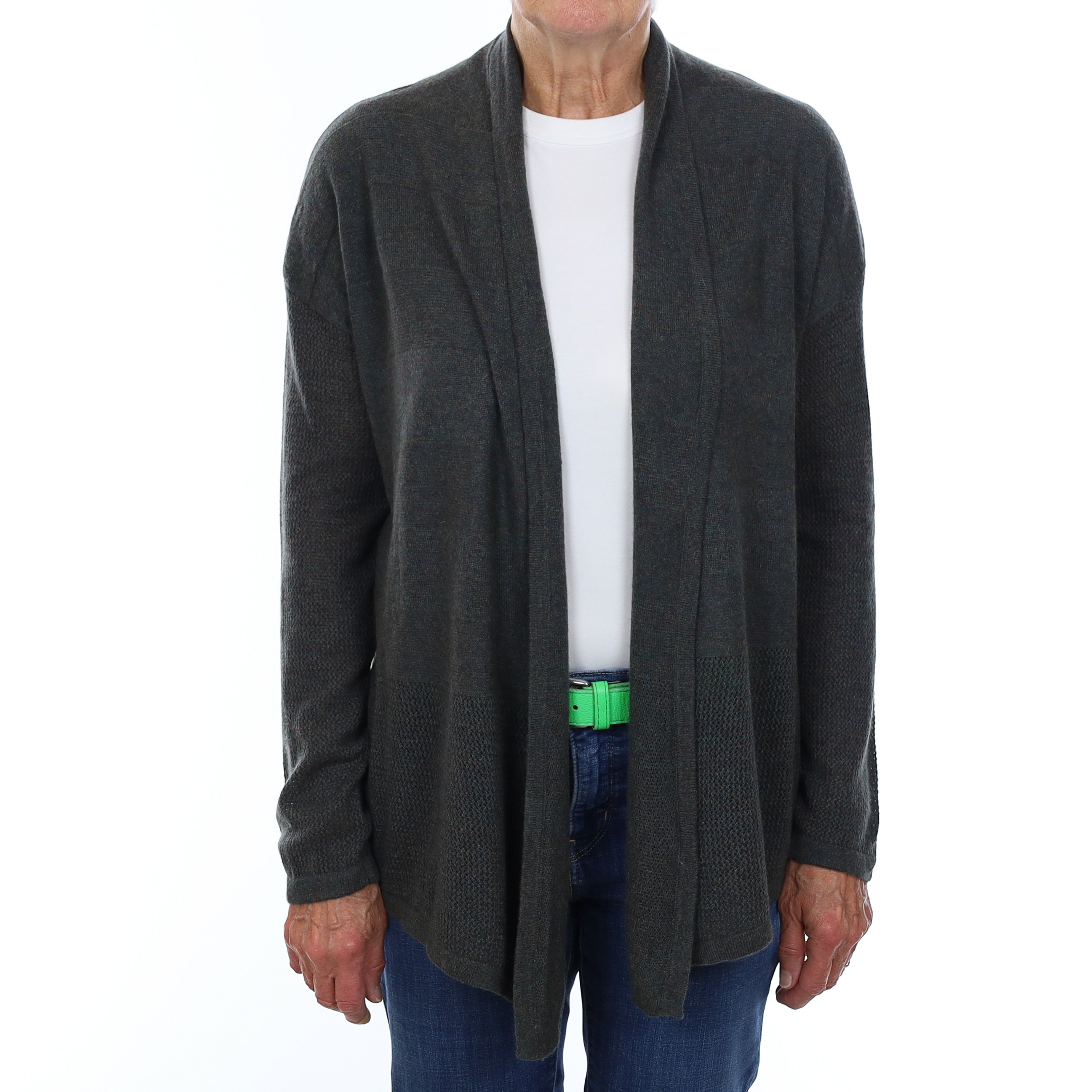 Neiman Marcus Deep Khaki Marl Cashmere Edge to Edge Cardigan Medium