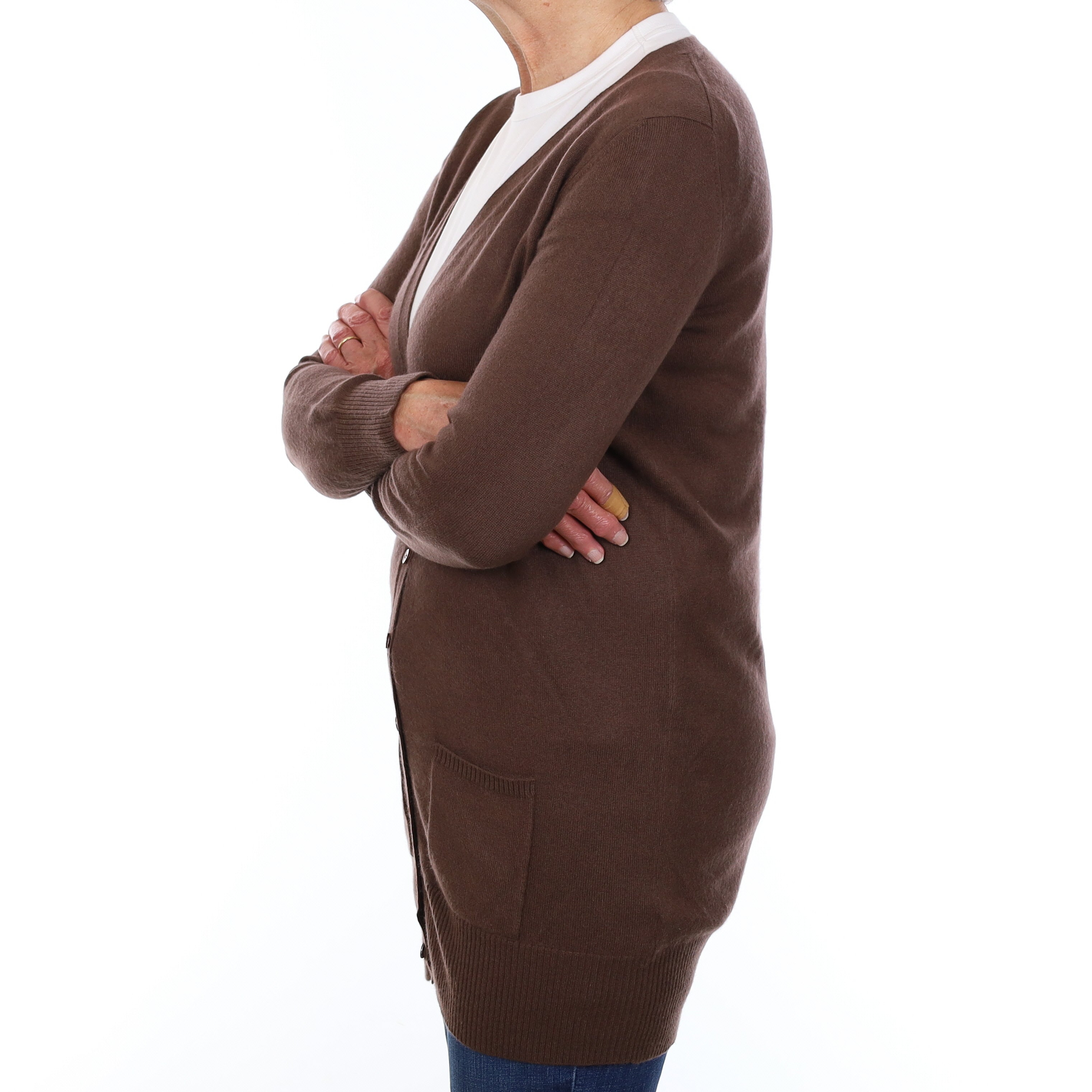 Milk Chocolate Brown Cashmere Longline Cardigan with Pockets Medium