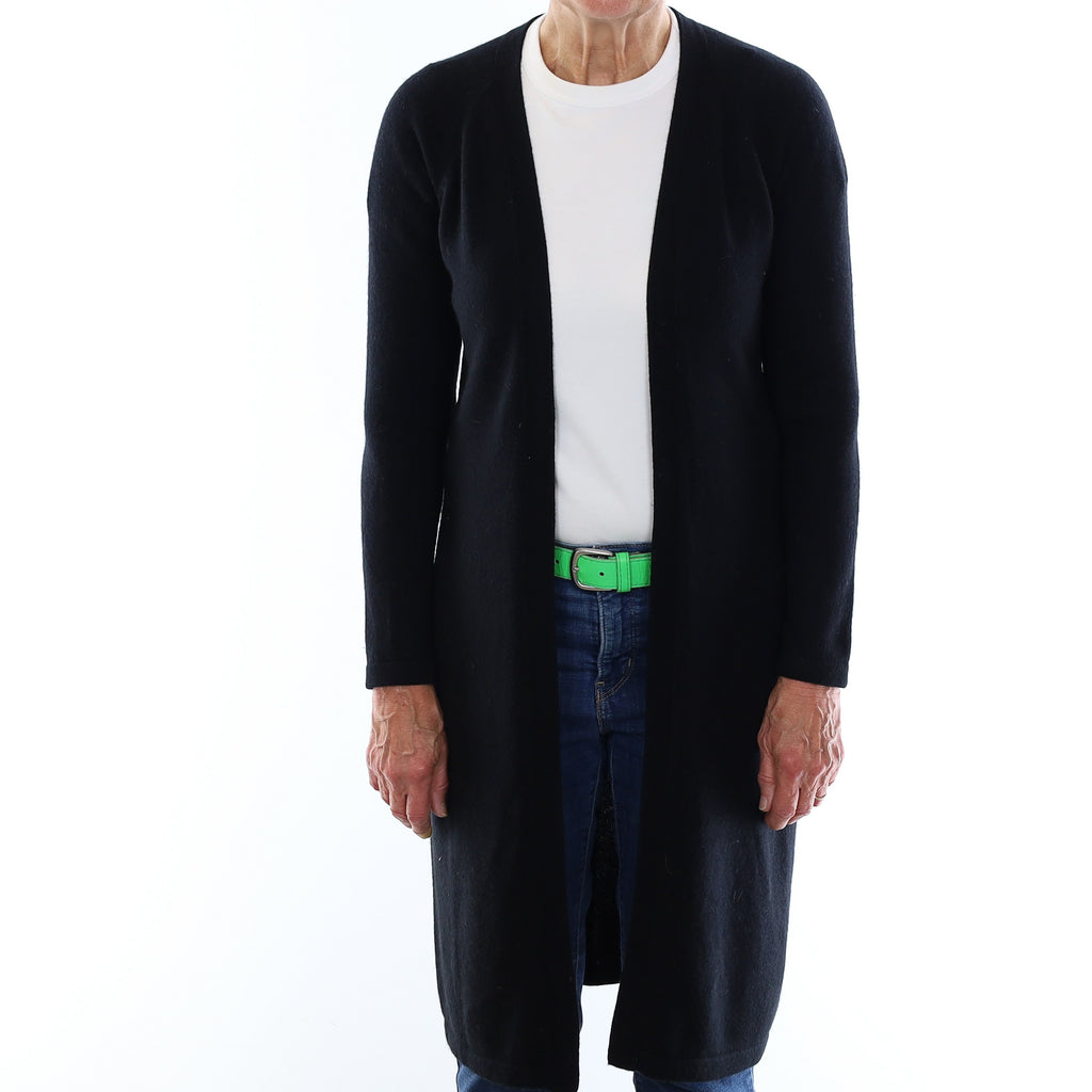 Black Heavy Knit Cashmere Longline Edge to Edge Cardigan Medium
