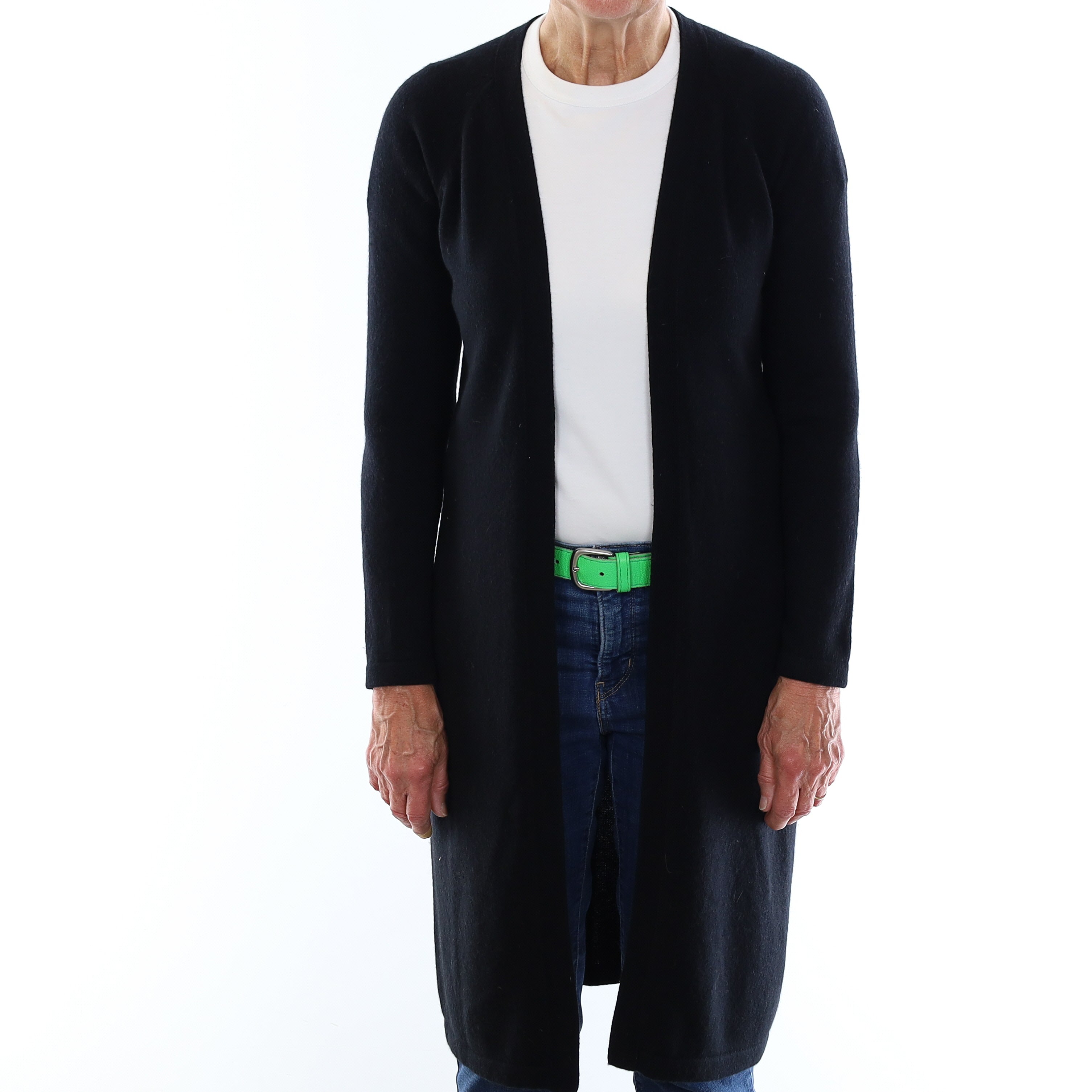 Black Heavy Knit Cashmere Longline Edge to Edge Cardigan Medium