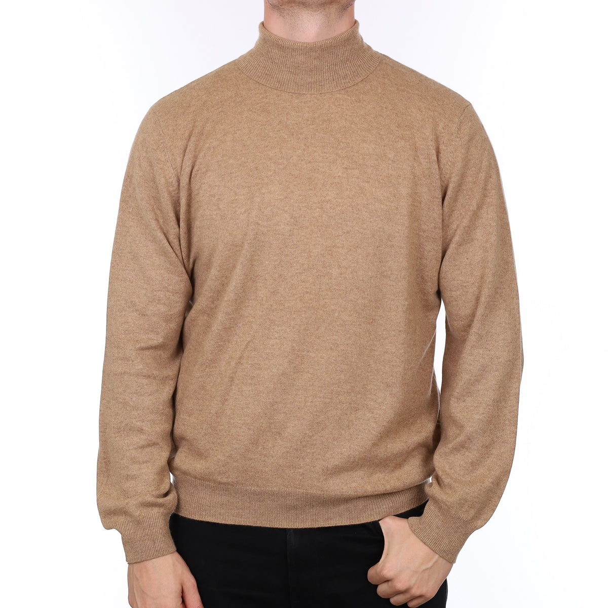 Men's Fudge Brown Cashmere Polo Neck Jumper XXL
