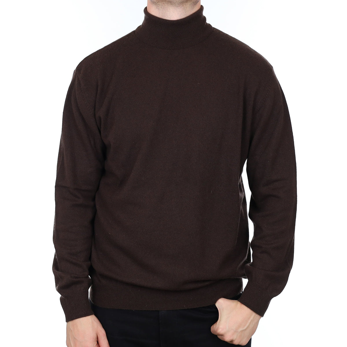 Men's Dark Chocolate Cashmere Polo Neck Jumper XXL