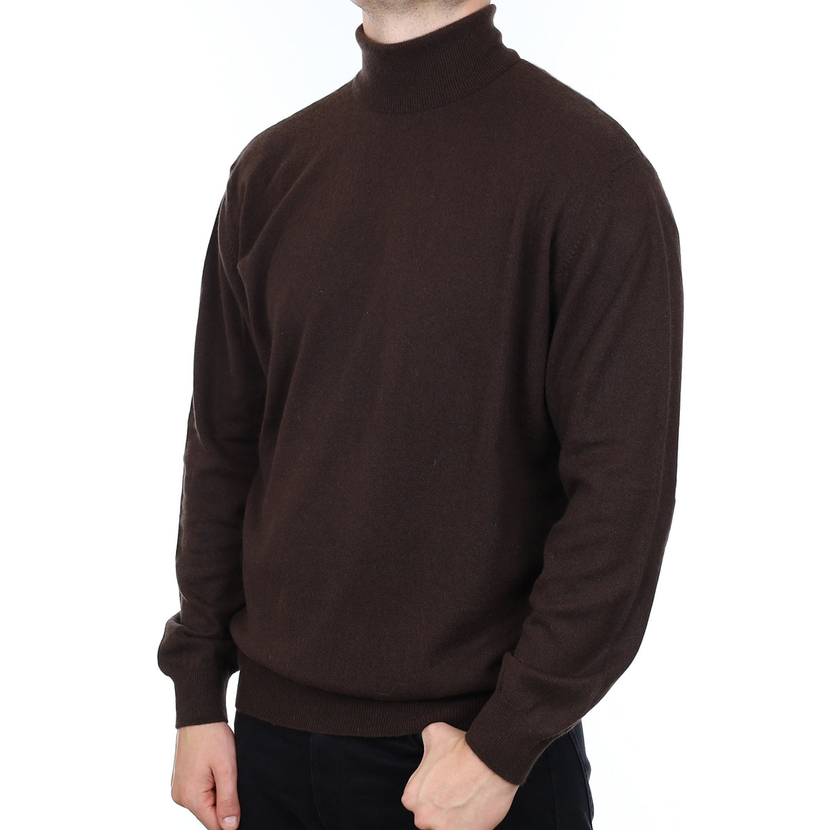 Men's Dark Chocolate Cashmere Polo Neck Jumper XXL