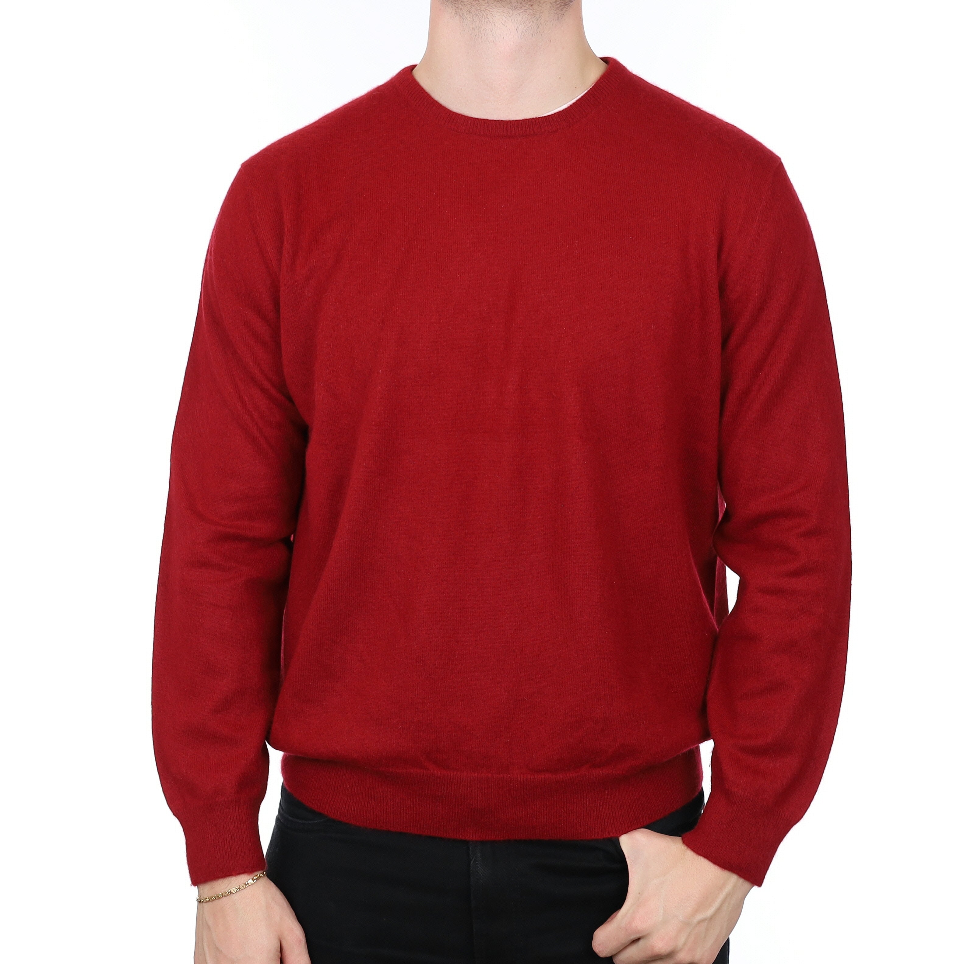 Men's Crimson Red Cashmere Crew Neck Jumper XXL