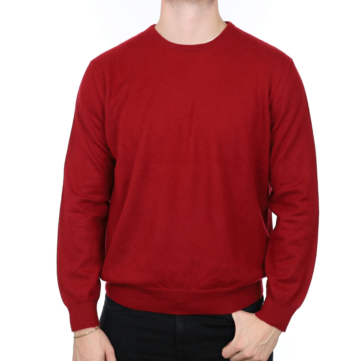 Men's Crimson Red Cashmere Crew Neck Jumper XXL