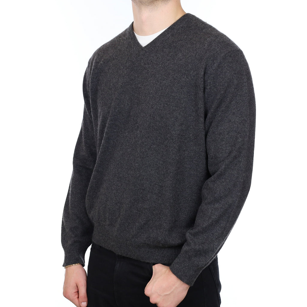 Men's Granite Grey Cashmere V Neck Jumper XL