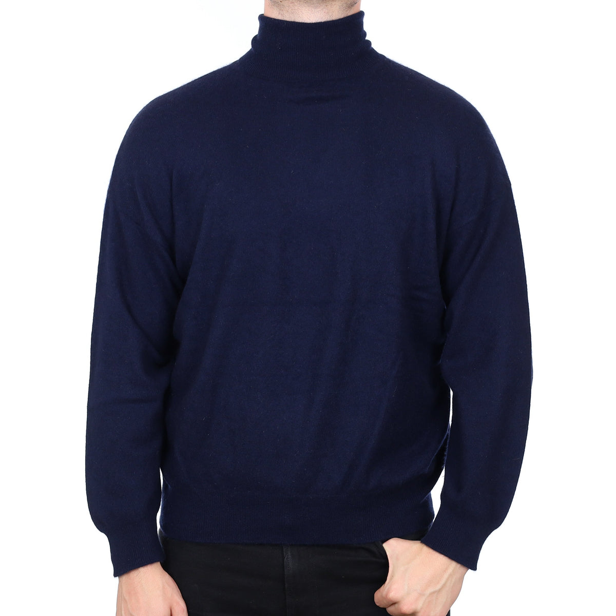 Men's Navy Blue Cashmere Polo Neck Jumper XL